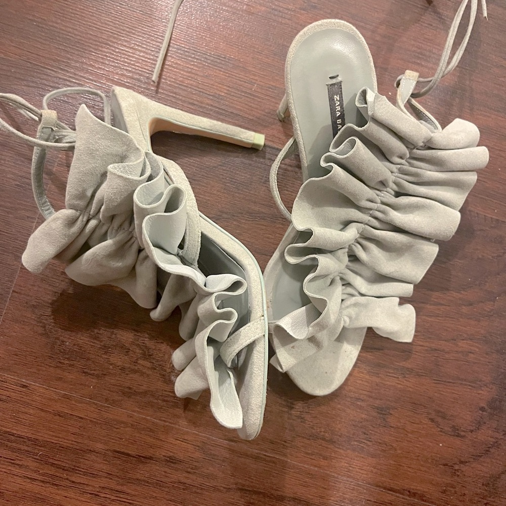 Zara ruffled lace up heels